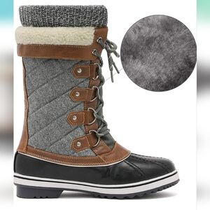 DREAM PAIRS Women Mid-Calf Waterproof Winter Snow‎ Boots Black Grey New Faux Fur